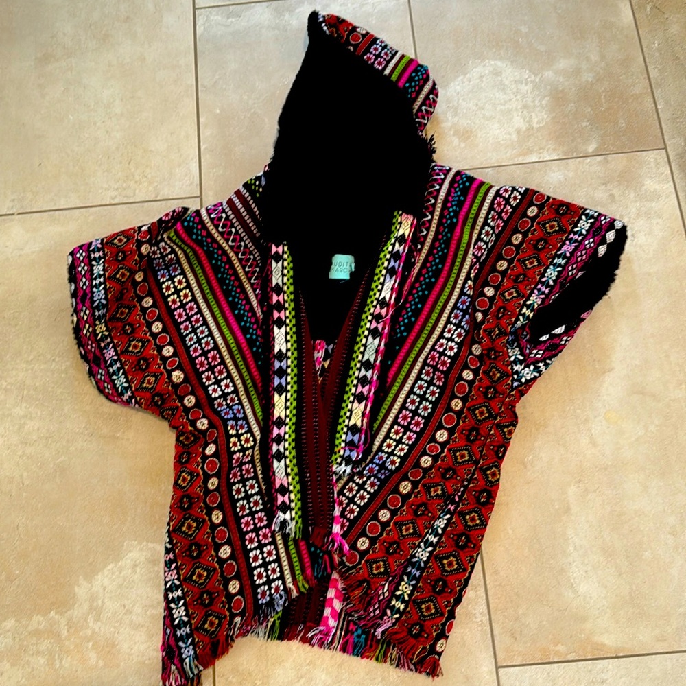 Judith March Embroidered Poncho with fur